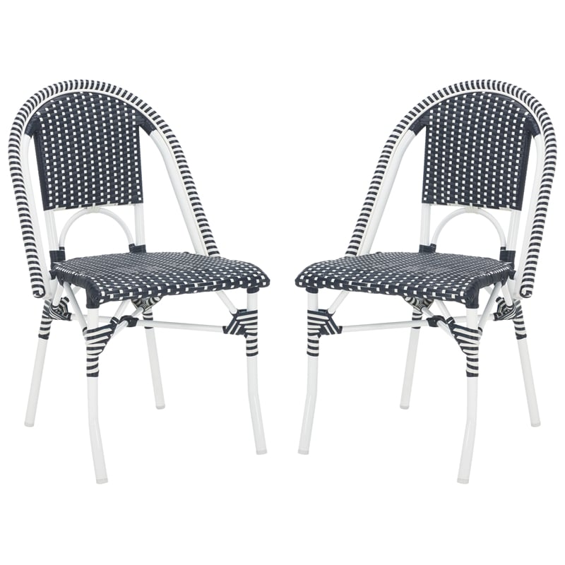 Pemberly Row Aluminum Side Chair Set of 2 with Cushions in Navy / White