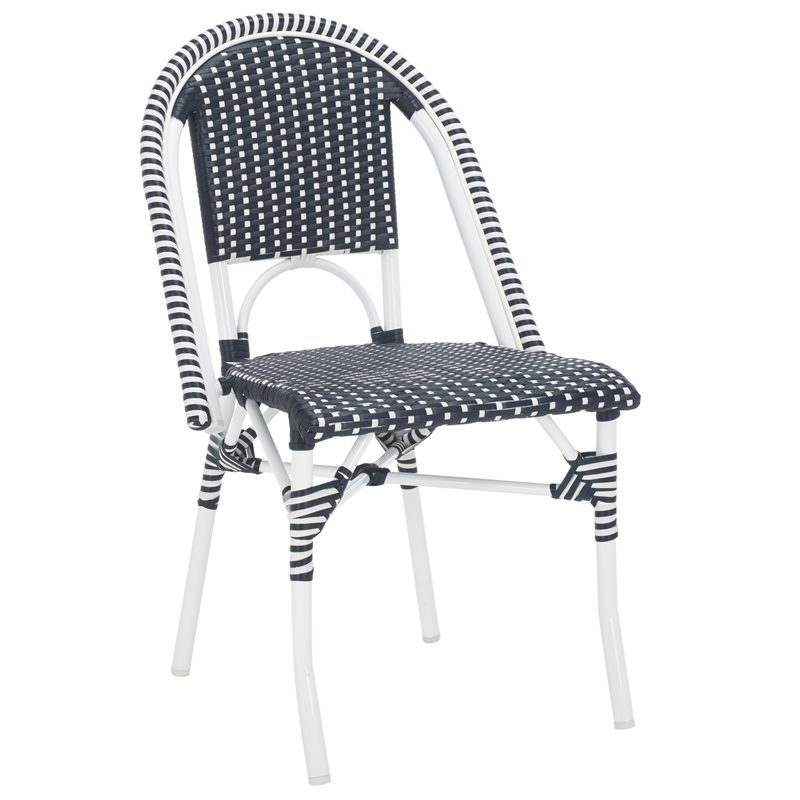 Pemberly Row Aluminum Side Chair Set of 2 with Cushions in Navy / White