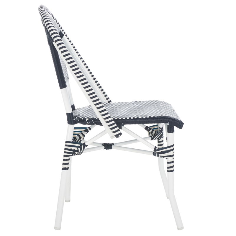 Pemberly Row Aluminum Side Chair Set of 2 with Cushions in Navy / White