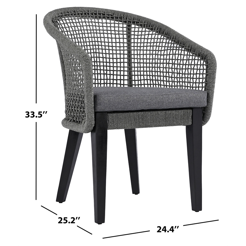 Pemberly Row Acacia Wood and Aluminum Rope Chair Set of 2 in Gray