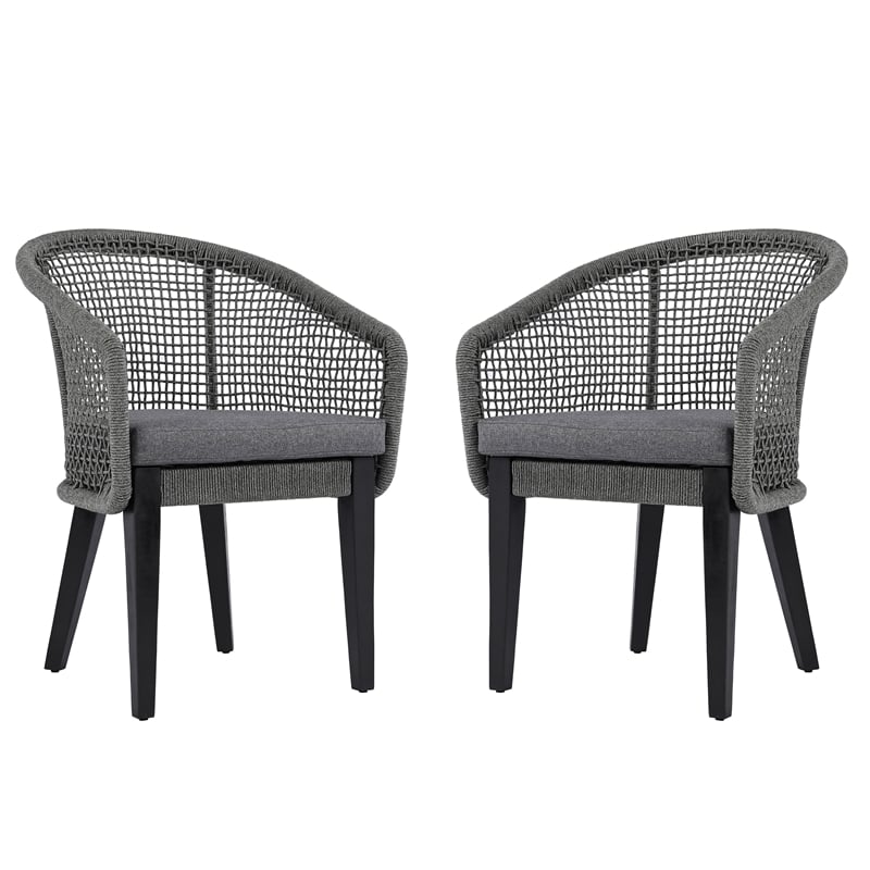 Pemberly Row Acacia Wood and Aluminum Rope Chair Set of 2 in Gray