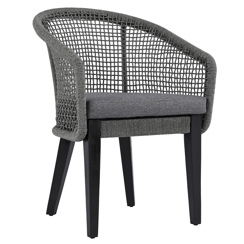 Pemberly Row Acacia Wood and Aluminum Rope Chair Set of 2 in Gray