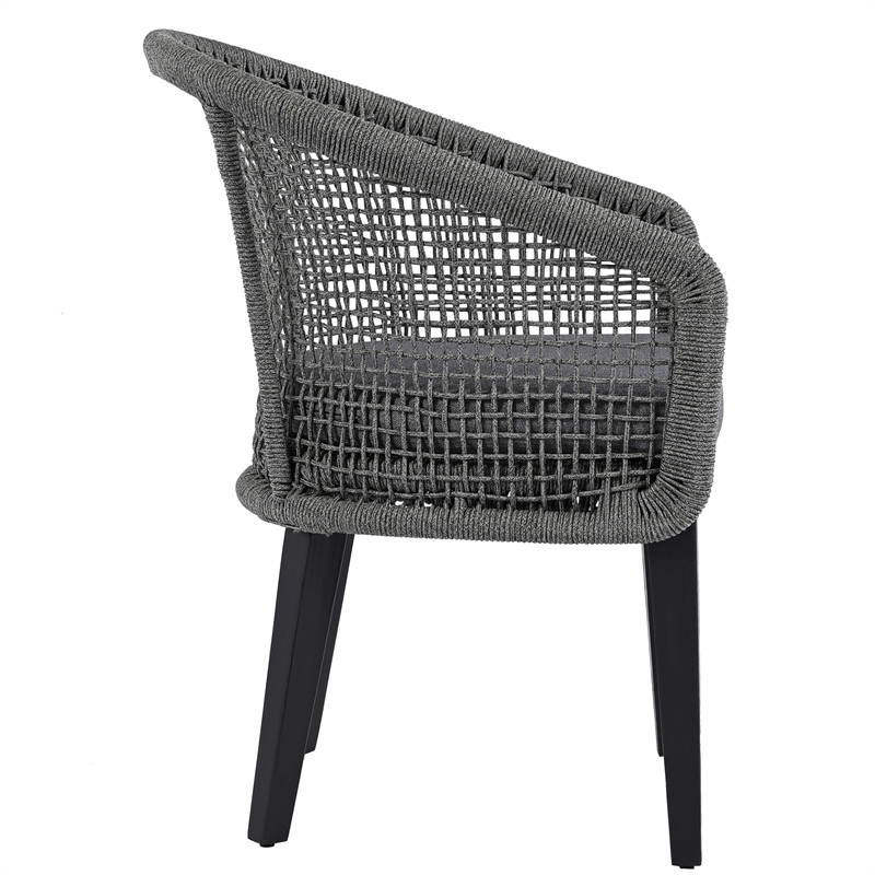 Pemberly Row Acacia Wood and Aluminum Rope Chair Set of 2 in Gray