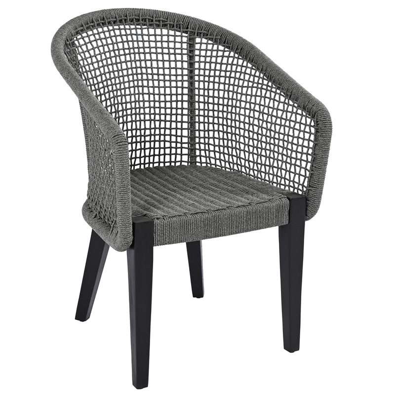 Pemberly Row Acacia Wood and Aluminum Rope Chair Set of 2 in Gray