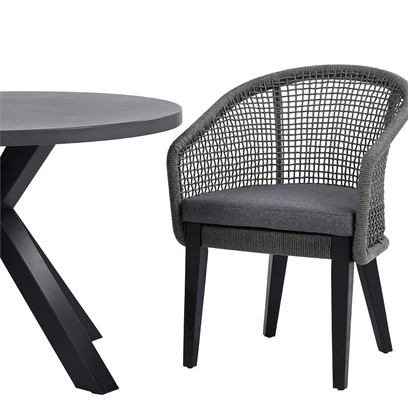 Pemberly Row Acacia Wood and Aluminum Rope Chair Set of 2 in Gray