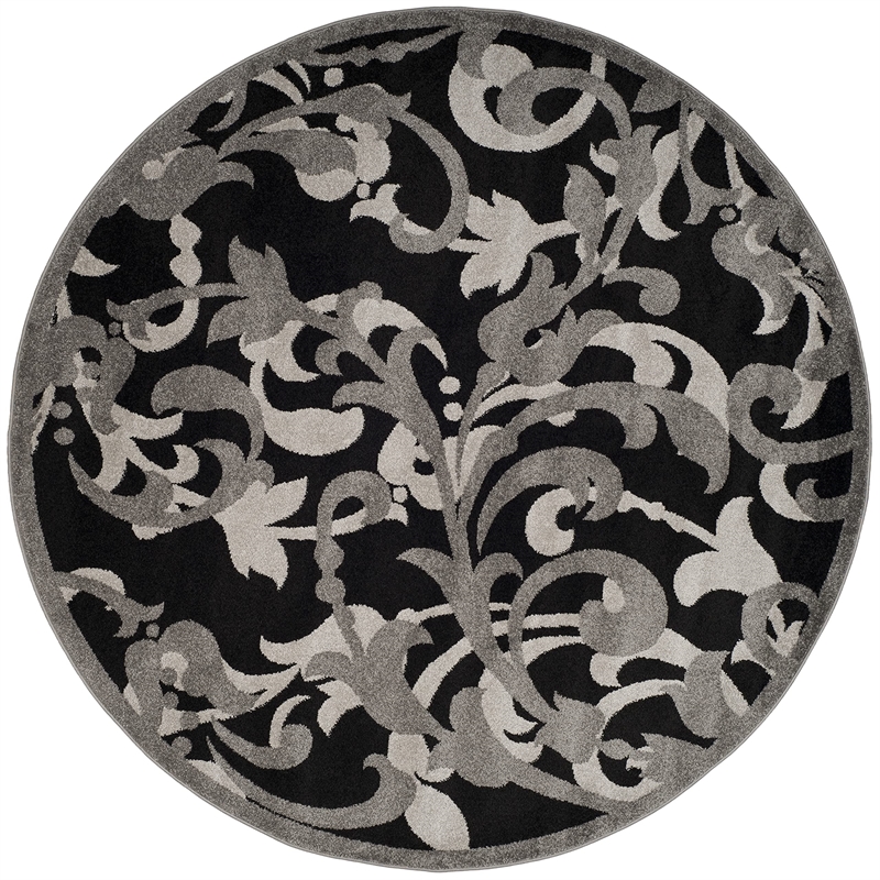 Pemberly Row 7' x 7' Round Area Rug in Anthracite/Light Gray Tones
