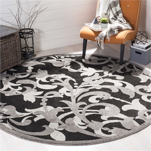 Pemberly Row 7' x 7' Round Area Rug in Anthracite/Light Gray Tones