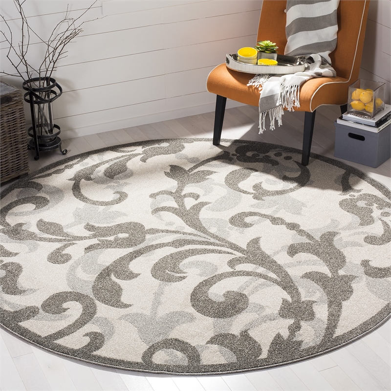 Pemberly Row 7' x 7' Round Area Rug in Ivory Gray for Any Room