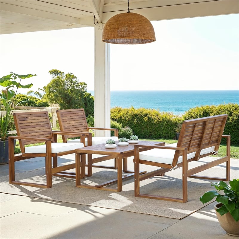 Pemberly Row Acacia Wood 4 Piece Set in Natural for Patio or Garden