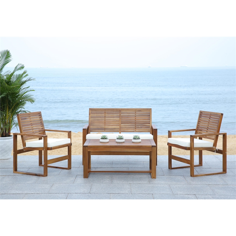 Pemberly Row Acacia Wood 4 Piece Set in Natural for Patio or Garden