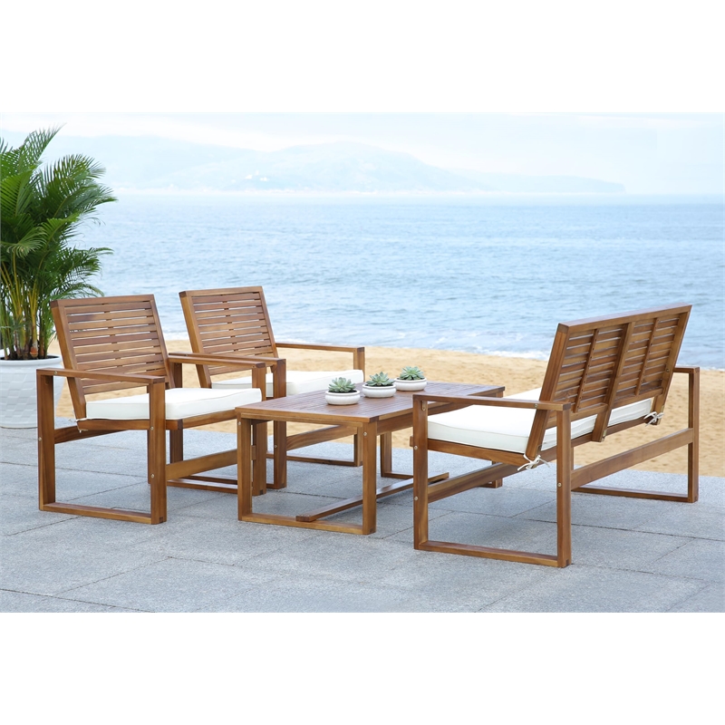 Pemberly Row Acacia Wood 4 Piece Set in Natural for Patio or Garden