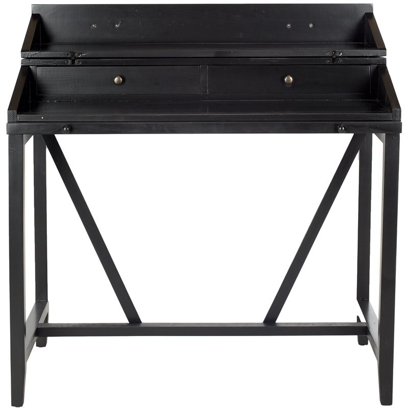 Pemberly Row Pine Wood Writing Desk in Black for Home Office or Study