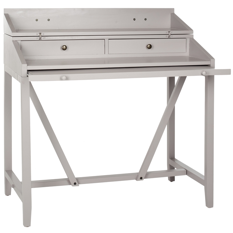 Pemberly Row Pine Writing Desk in Grey for Home Office or Bedroom