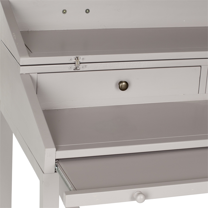 Pemberly Row Pine Writing Desk in Grey for Home Office or Bedroom