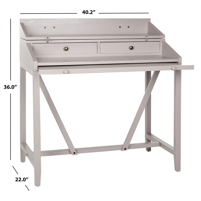 Pemberly Row Pine Writing Desk in Grey for Home Office or Bedroom