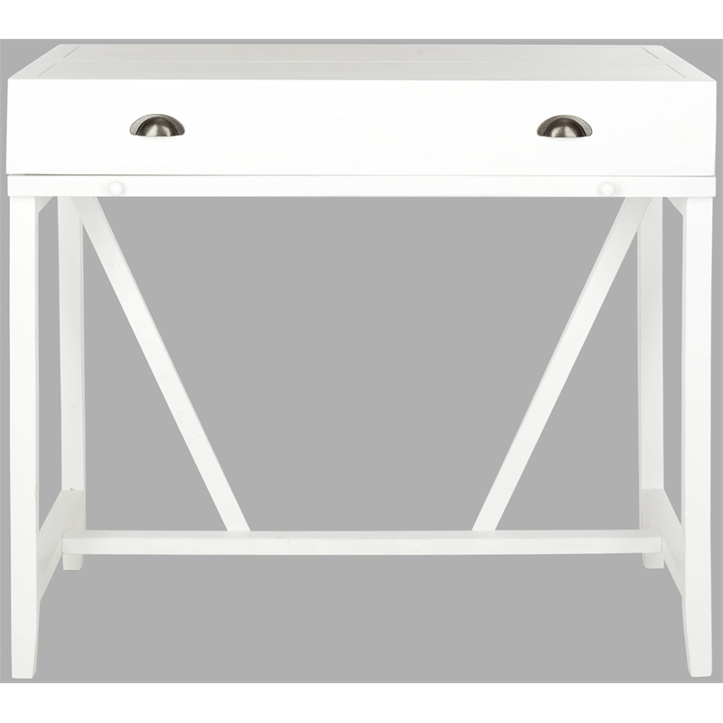 Pemberly Row Pine Writing Desk in White for Home Office or Bedroom