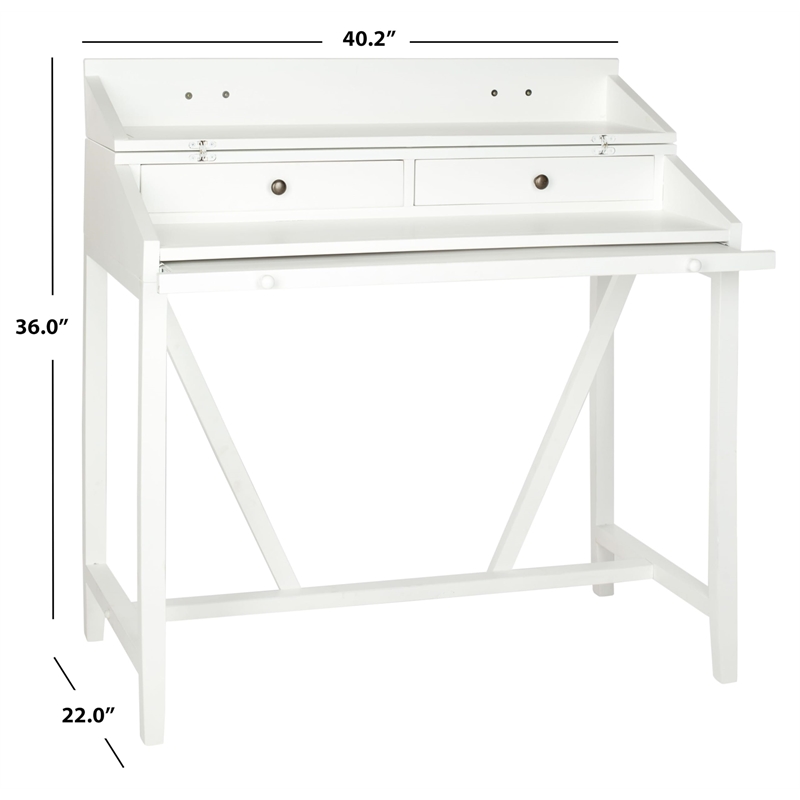 Pemberly Row Pine Writing Desk in White for Home Office or Bedroom