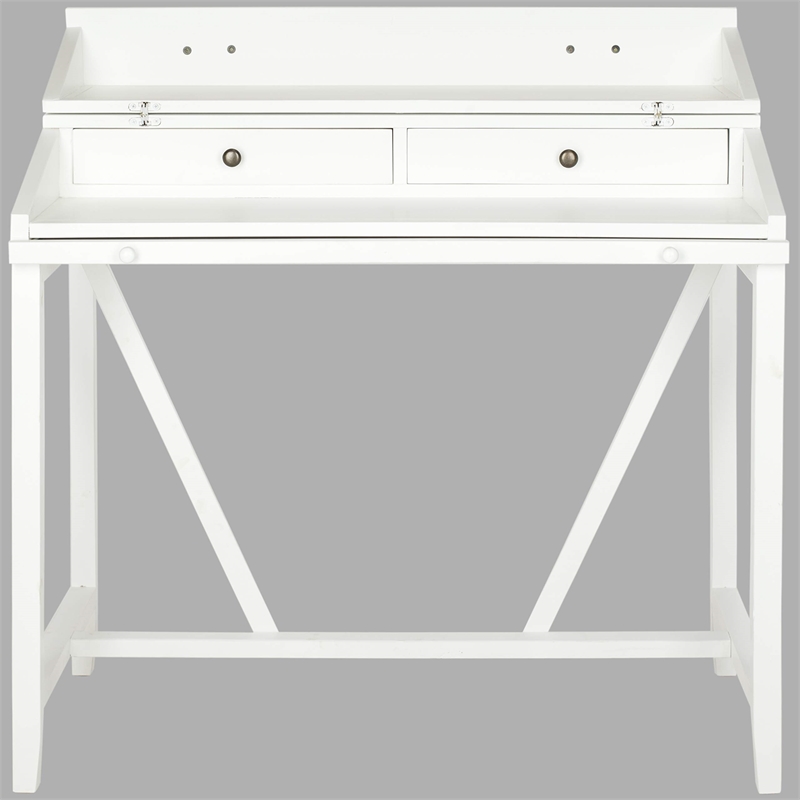 Pemberly Row Pine Writing Desk in White for Home Office or Bedroom