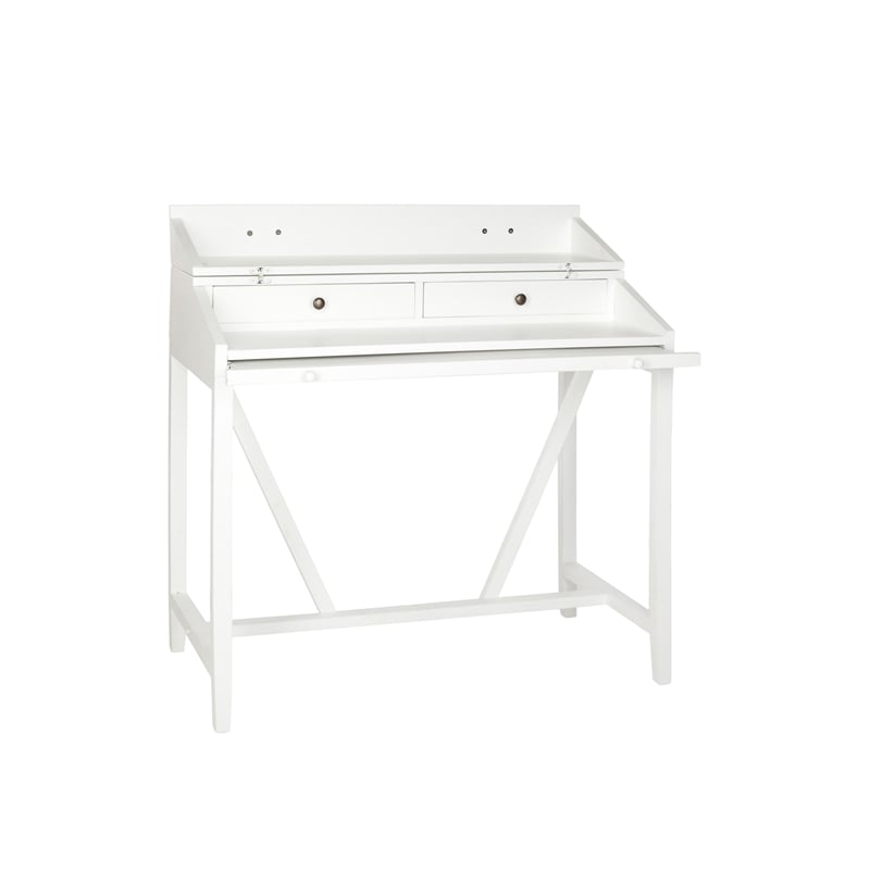 Pemberly Row Pine Writing Desk in White for Home Office or Bedroom