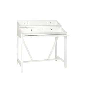 Pemberly Row Pine Writing Desk in White for Home Office or Bedroom
