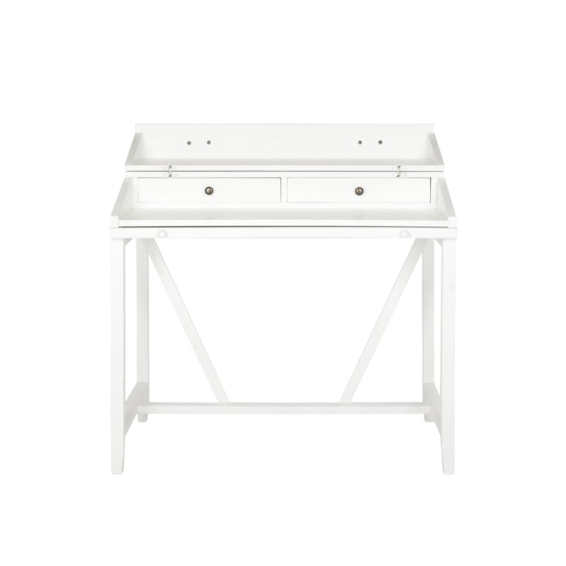 Pemberly Row Pine Writing Desk in White for Home Office or Bedroom