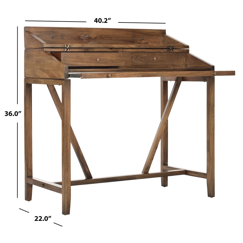 Pemberly Row Pine Writing Desk in Oak for Home Office or Study Space