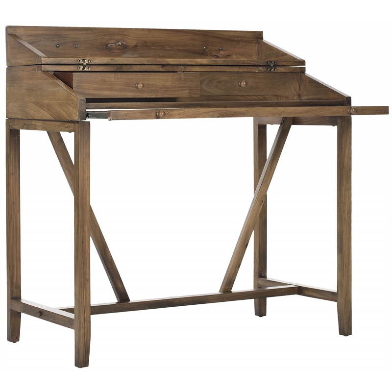Pemberly Row Pine Writing Desk in Oak for Home Office or Study Space