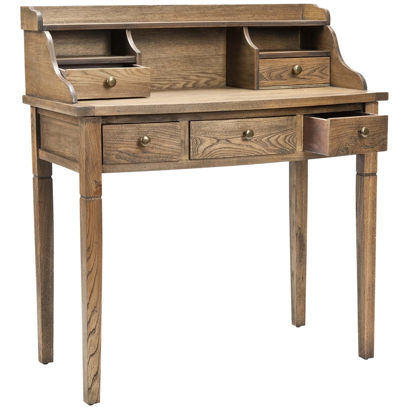 Pemberly Row Oak Writing Desk for Home Office with Everyday Versatility