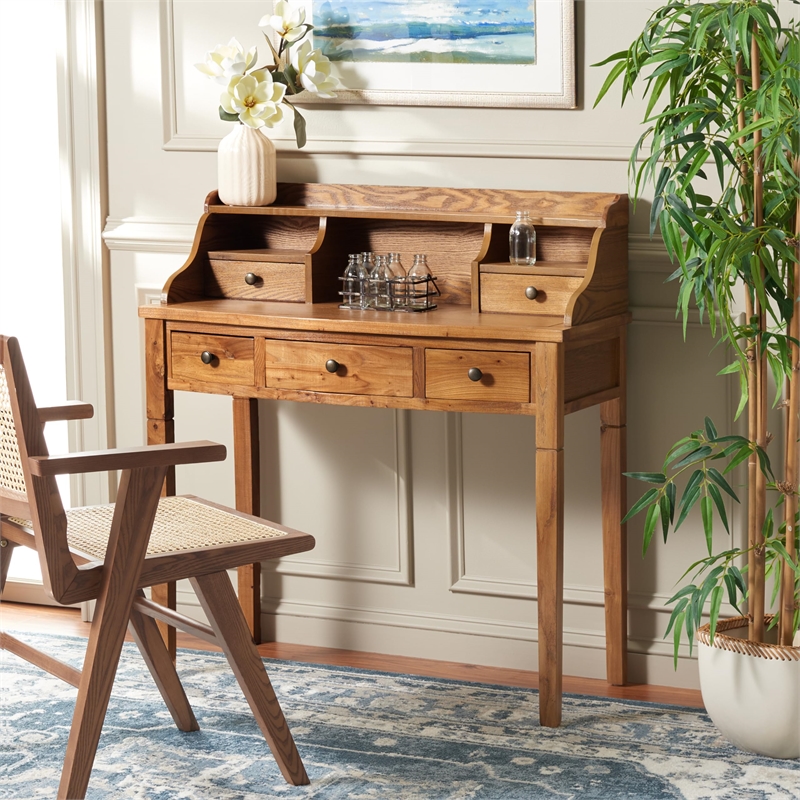 Pemberly Row Oak Writing Desk for Home Office with Everyday Versatility