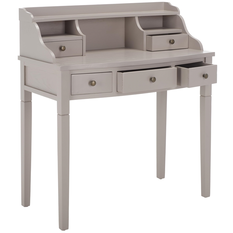 Pemberly Row Mahogany Writing Desk in Grey for Home Office or Bedroom