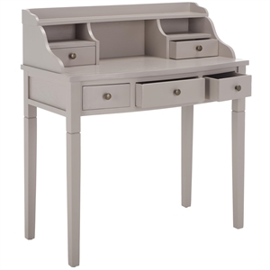 Pemberly Row Mahogany Writing Desk in Grey for Home Office or Bedroom