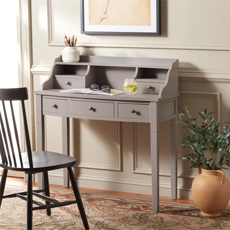 Pemberly Row Mahogany Writing Desk in Grey for Home Office or Bedroom
