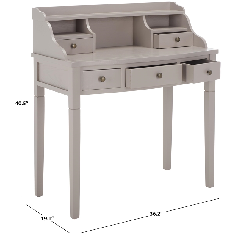 Pemberly Row Mahogany Writing Desk in Grey for Home Office or Bedroom