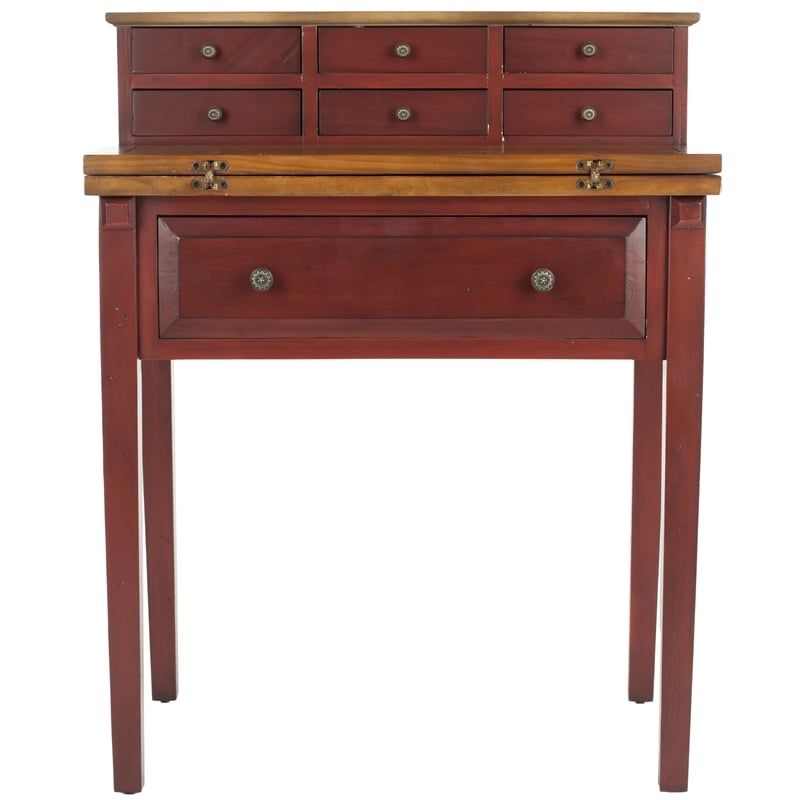 Pemberly Row Cherry Fold-Down Desk in Cherry and Oak for Home Office