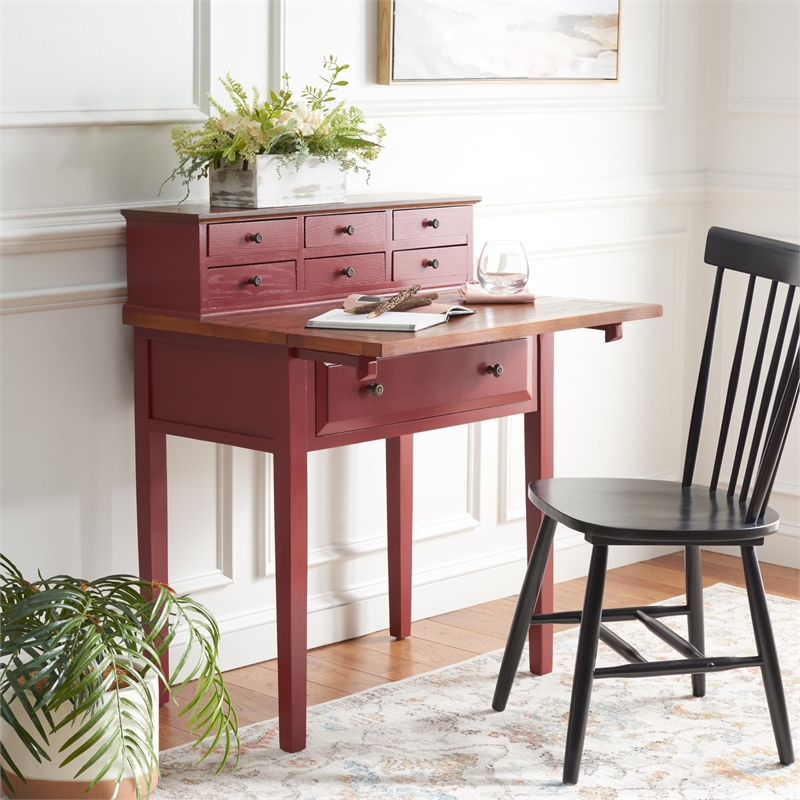 Pemberly Row Cherry Fold-Down Desk in Cherry and Oak for Home Office