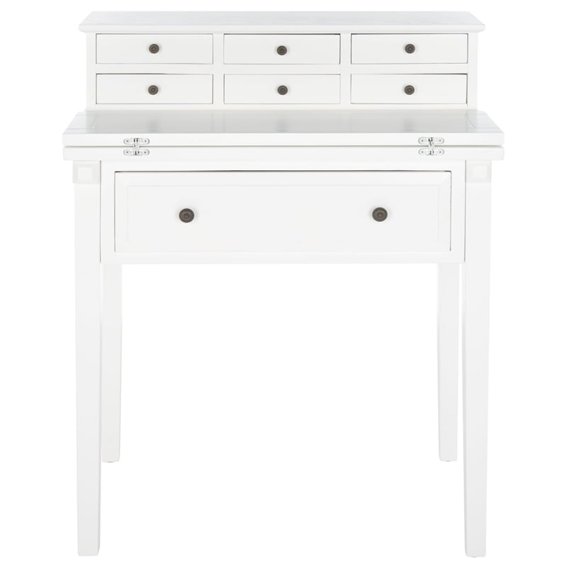 Pemberly Row Pine Wood Desk in White for Home Office or Study Space