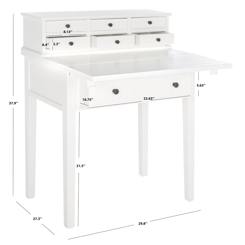 Pemberly Row Pine Wood Desk in White for Home Office or Study Space
