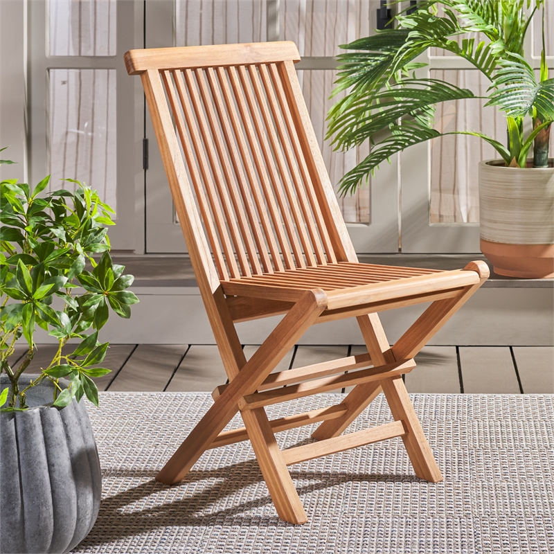 Pemberly Row Solid Teak Wood Folding Chair in Natural for Indoor or Outdoor