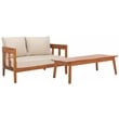 Pemberly Row Teak Wood and Polyester Outdoor Bench and Table in Natural / Taupe