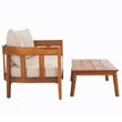 Pemberly Row Teak Wood and Polyester Outdoor Bench and Table in Natural / Taupe