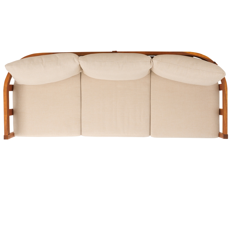 Pemberly Row Teak Wood and Polyester Sofa in Natural / Taupe for Patio