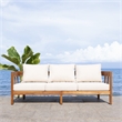 Pemberly Row Teak Wood and Polyester Sofa in Natural / Taupe for Patio