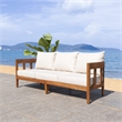 Pemberly Row Teak Wood and Polyester Sofa in Natural / Taupe for Patio