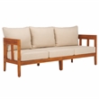 Pemberly Row Teak Wood and Polyester Sofa in Natural / Taupe for Patio