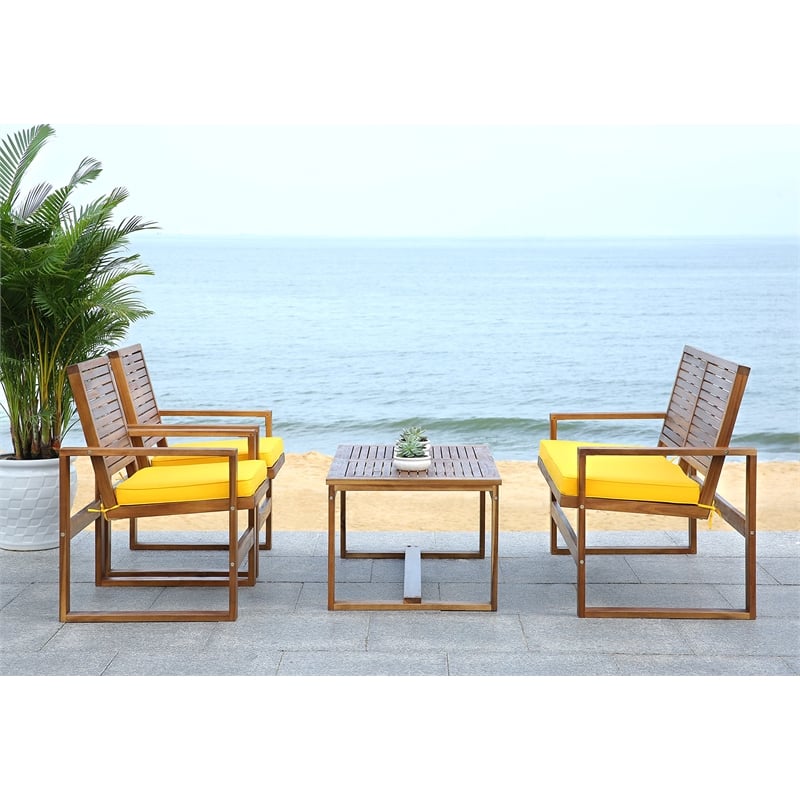 Pemberly Row Wood 4 Piece Set in Brown and Yellow for Patio or Garden