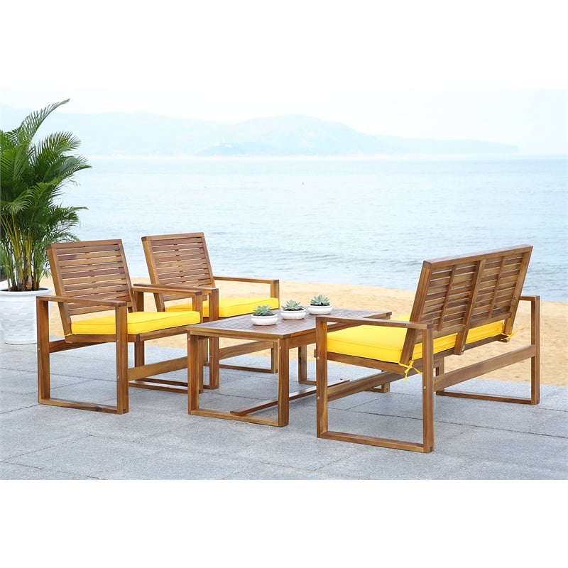 Pemberly Row Wood 4 Piece Set in Brown and Yellow for Patio or Garden