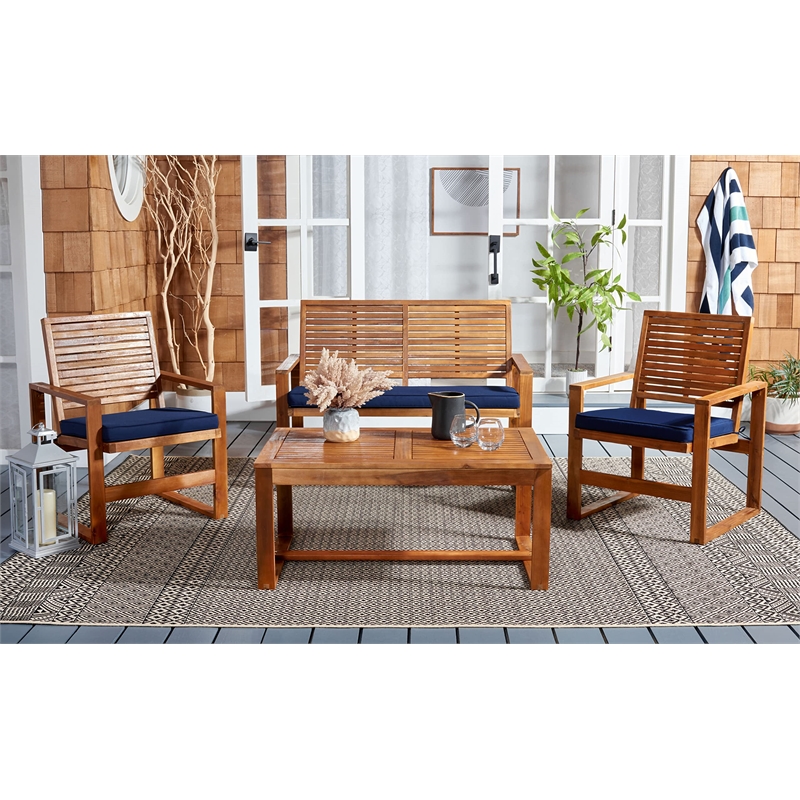 Pemberly Row 4 Piece Patio Sofa Set in Brown and Navy for Outdoor Use