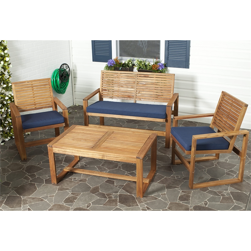 Pemberly Row 4 Piece Patio Sofa Set in Brown and Navy for Outdoor Use