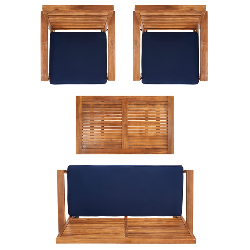 Pemberly Row 4 Piece Patio Sofa Set in Brown and Navy for Outdoor Use