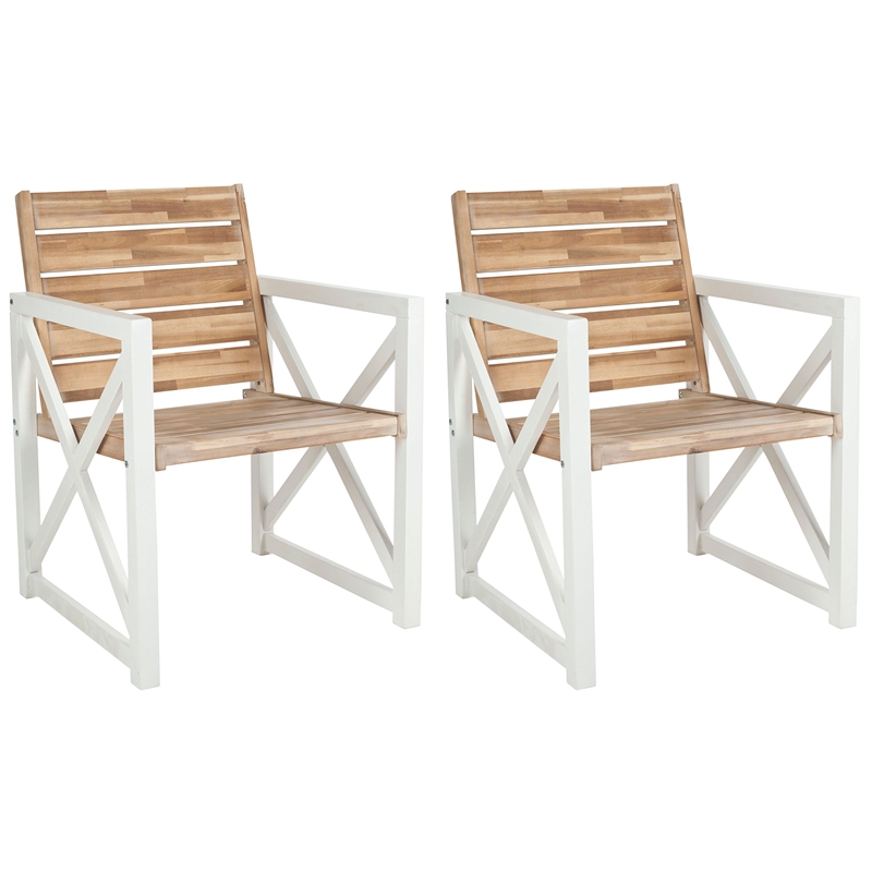 Pemberly Row Chair in White and Oak Set of 2 for Dining or Kitchen